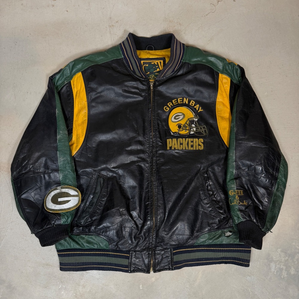 Vintage G-III Carl Banks Green Bay Packers Leather Varsity Jacket Mens Large